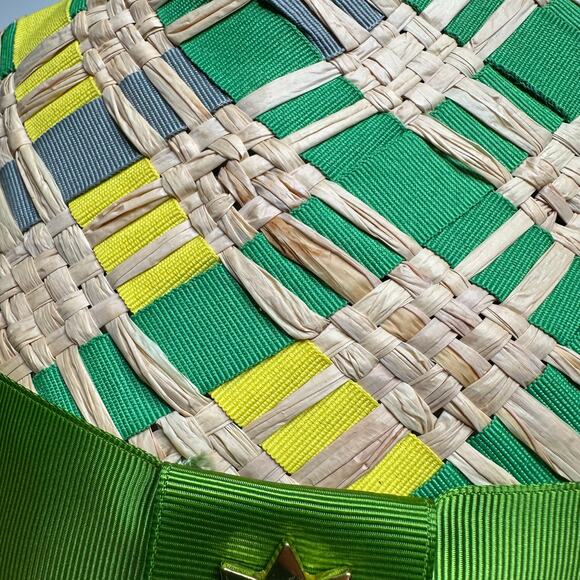 JONATHAN ADLER Women\'s Green‎ Straw Hat Fedora Green Blue Woven Vibrant Hat main image 10